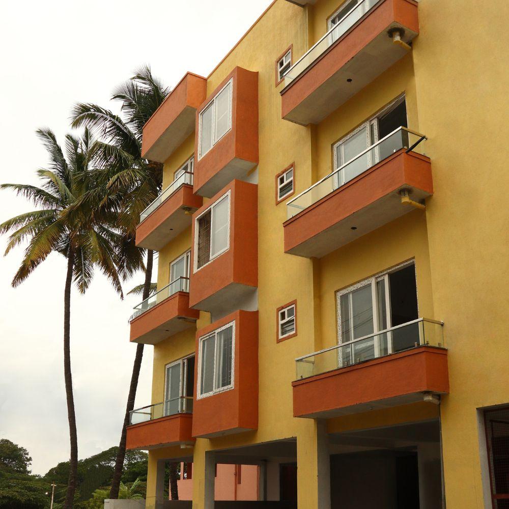 Completed residential apartment building exterior